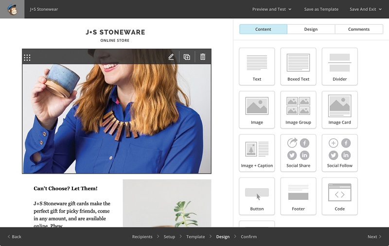 Phần mềm MailChimp hỗ trợ nhiều template đa dạng