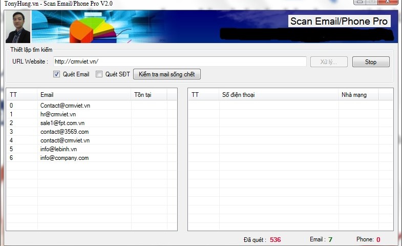 Phần mềm tìm kiếm email miễn phí số điện thoại siêu tốc