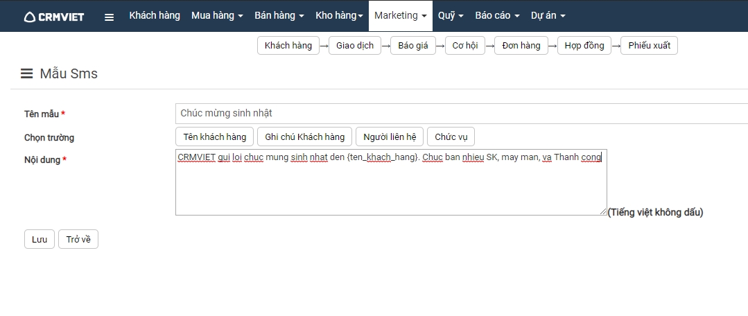 Mẫu SMS marketing