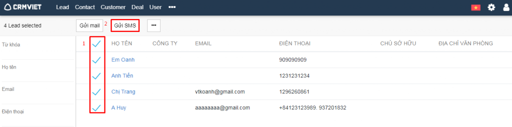 Gửi sms marketing cho 1 list danh sách khách hàng