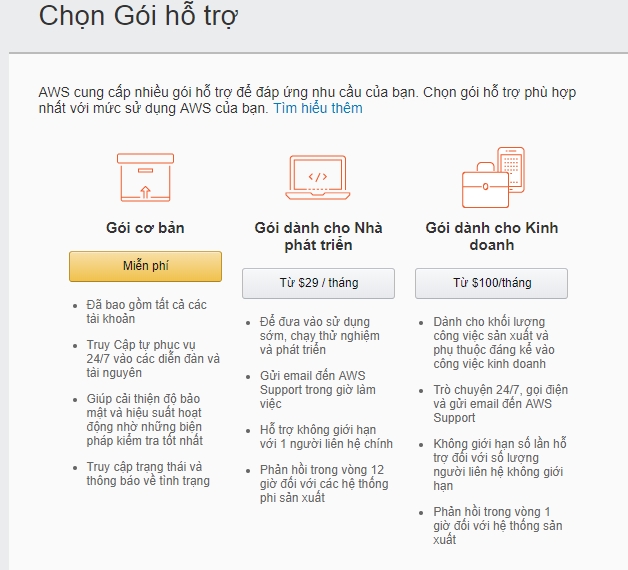 Chọn gói tài khoản