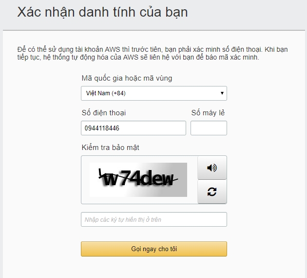 Xác nhận danh tính đăng ký tài khoản Amazon SES