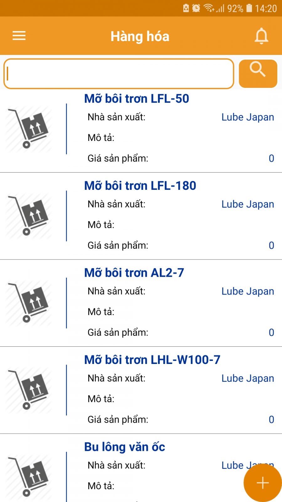 Tính năng hàng hóa trên app crmviet