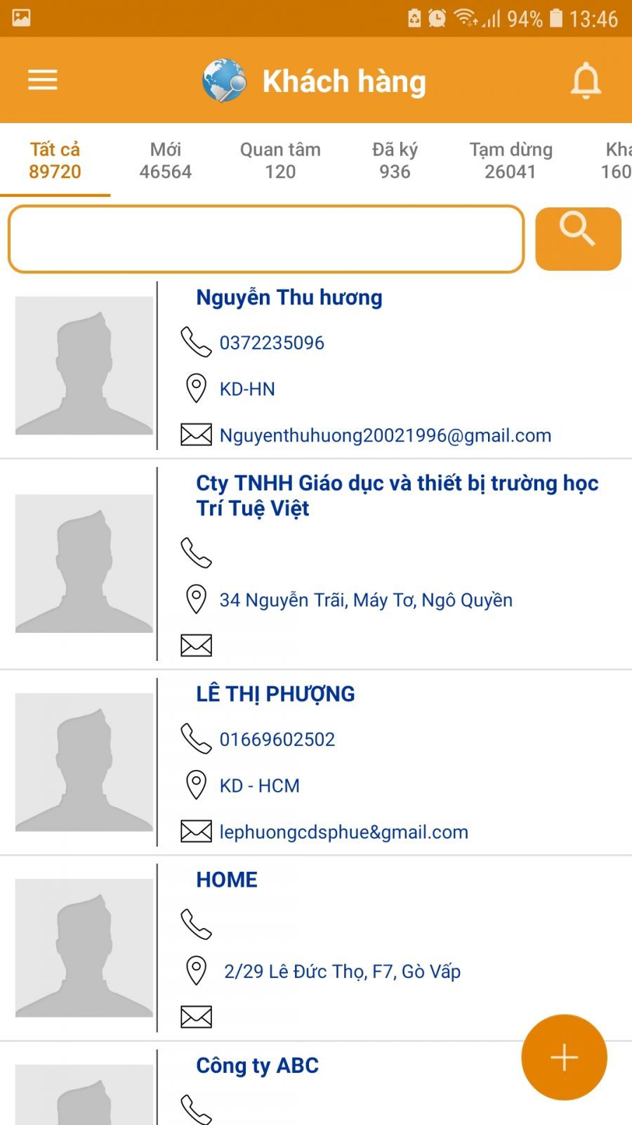 Tính năng quản lý khách hàng app crmviet