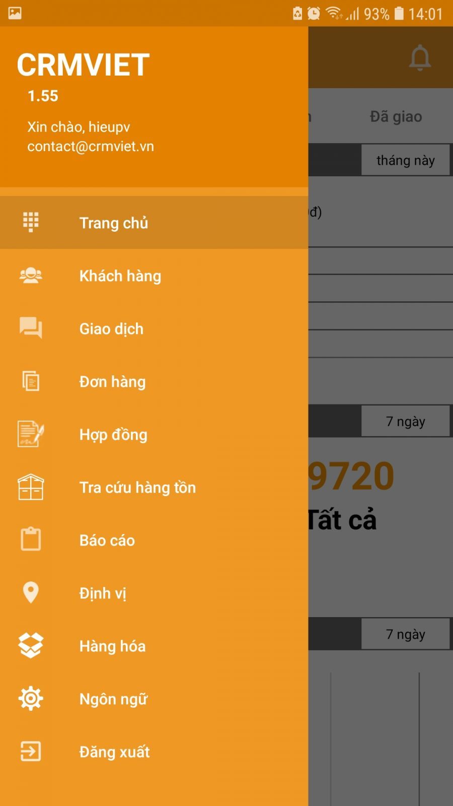 Giao diện tính năng mobile app crmviet