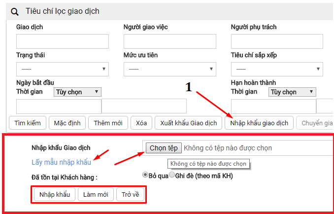 tính năng nhật ký công việc - Nhập khẩu giao dịch