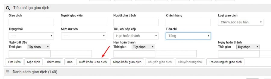 tính năng nhật ký công việc - Xuất khẩu giao dịch