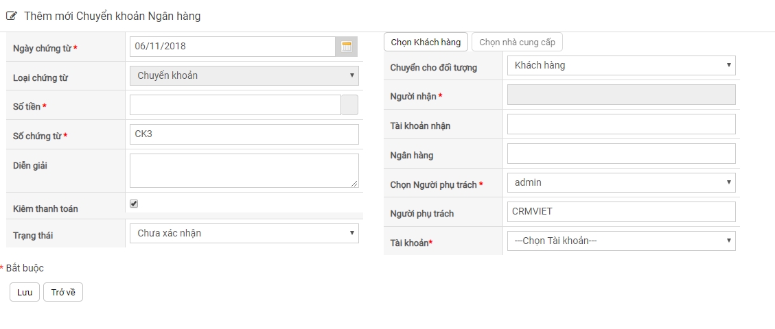 Tính năng quản lý quỹ - Chuyển khoản