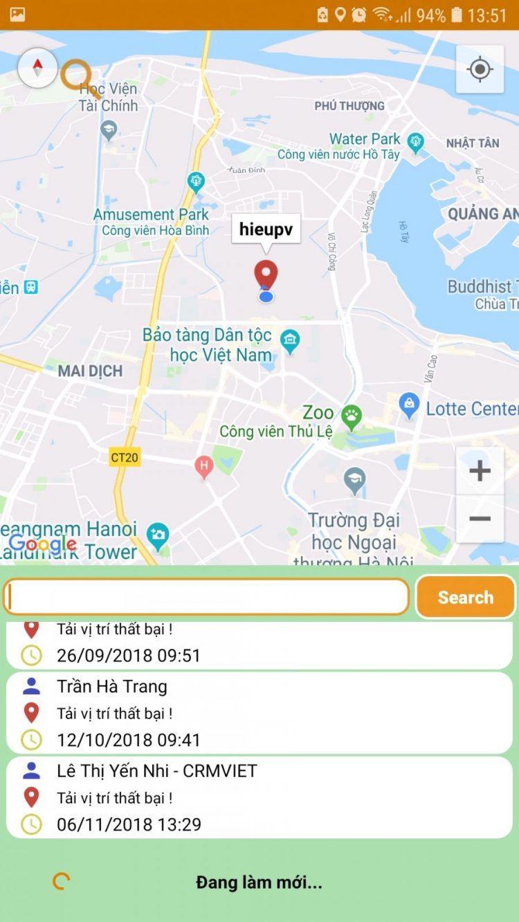 Tính năng định vị trên app crmviet