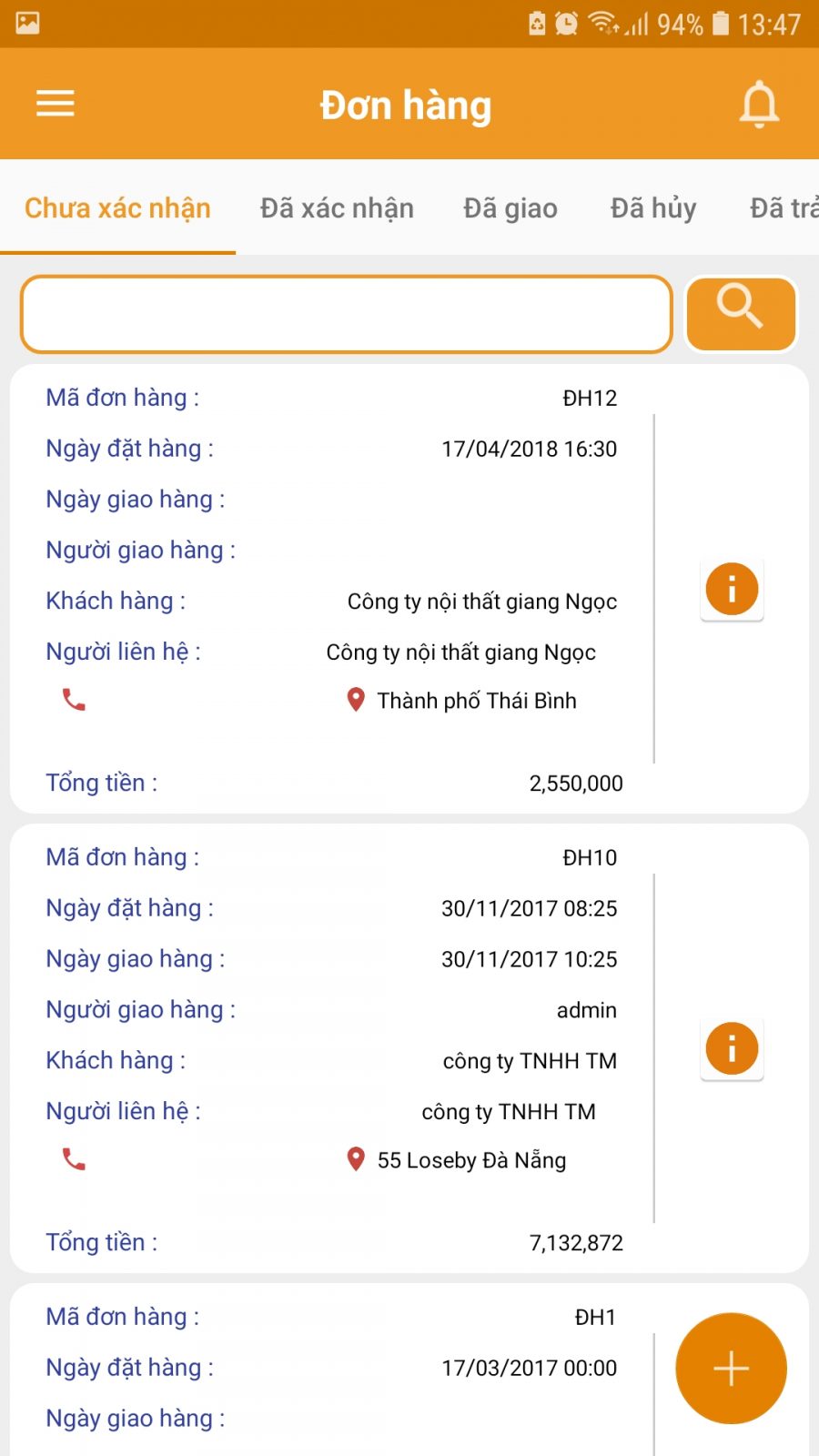 Tính năng đơn hàng trên app CrmViet