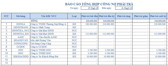 Download file excel quản lý công nợ bằng excel miễn phí