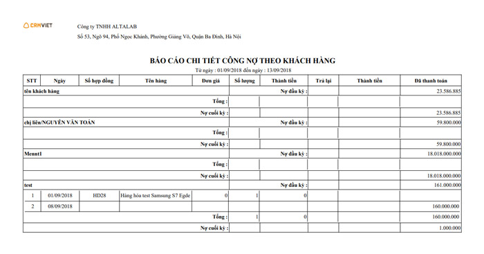 Phần mềm báo cáo công nợ theo khách hàng