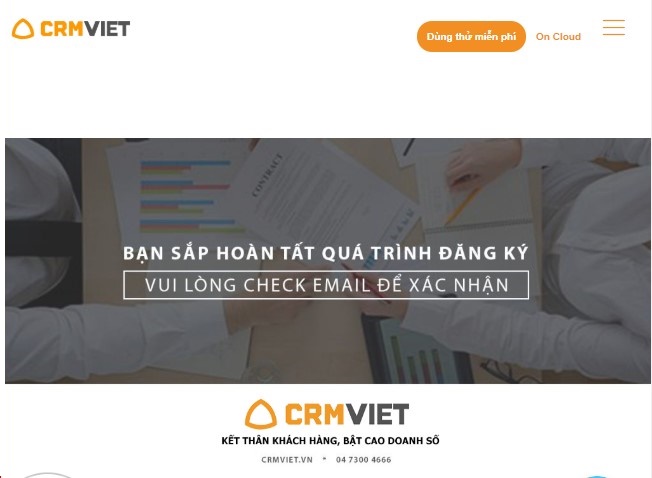 CrmViet - Trang thank you page - Cám ơn và xác nhận đăng ký thành công_