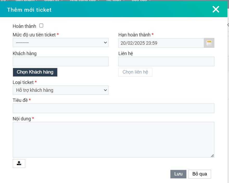 Tạo mới ticket